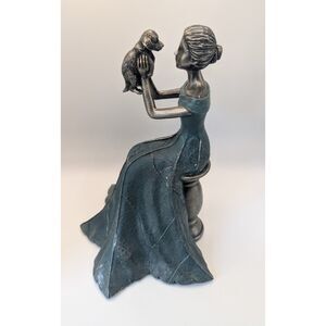 Valerie Parr Hill Indoor/Outdoor Garden Maiden w Puppy Statue Verdigris 11" NIB